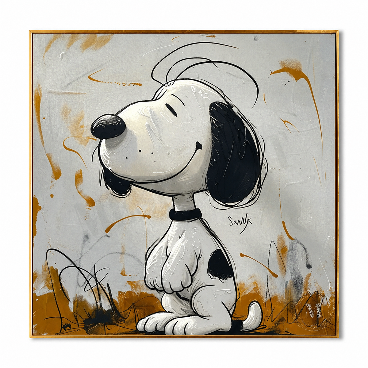 Golden Companion-Black and White Dog Portrait Painting