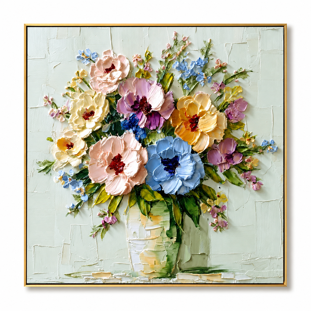 Pastel Bloom Garden-Textured Floral Oil Painting
