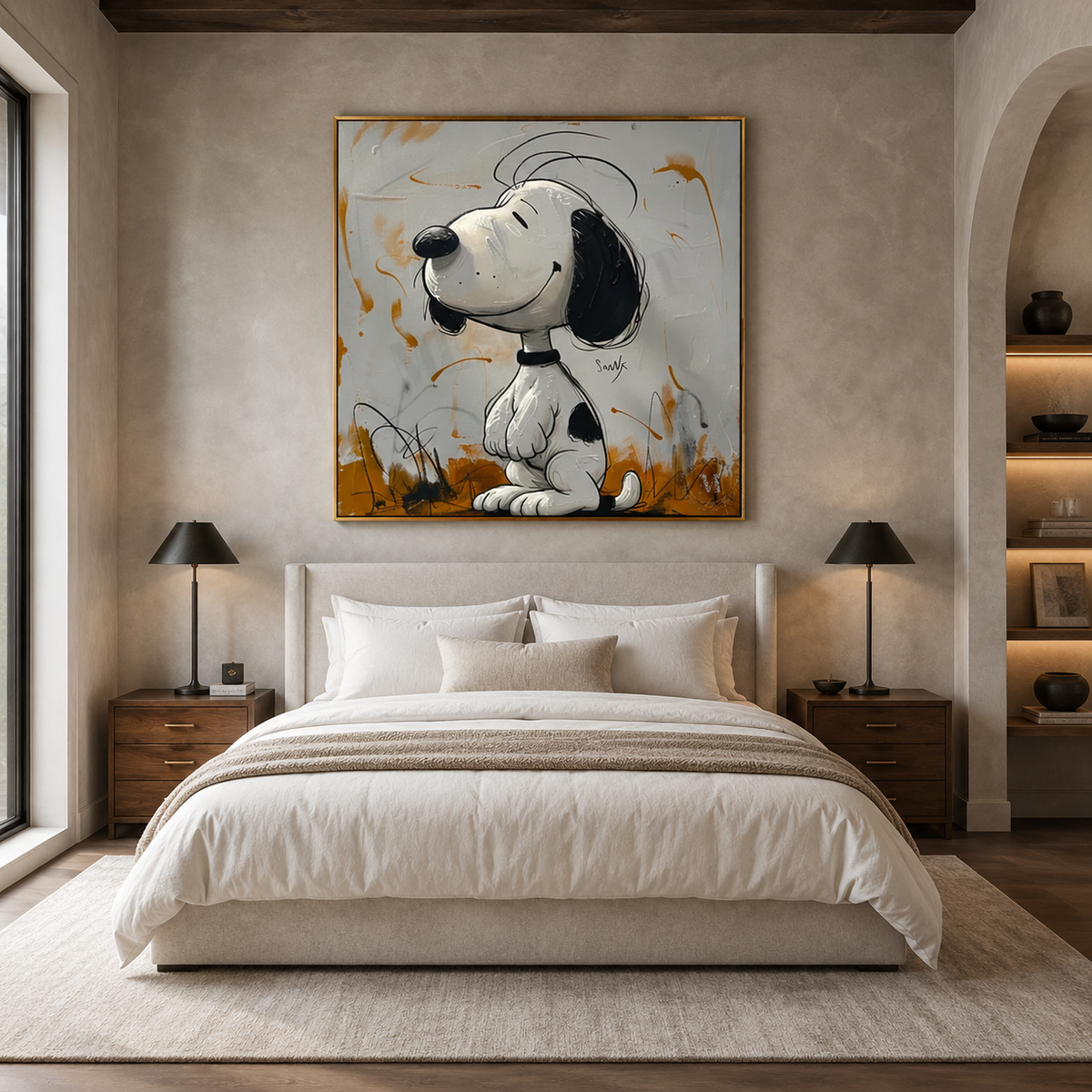 Golden Companion-Black and White Dog Portrait Painting
