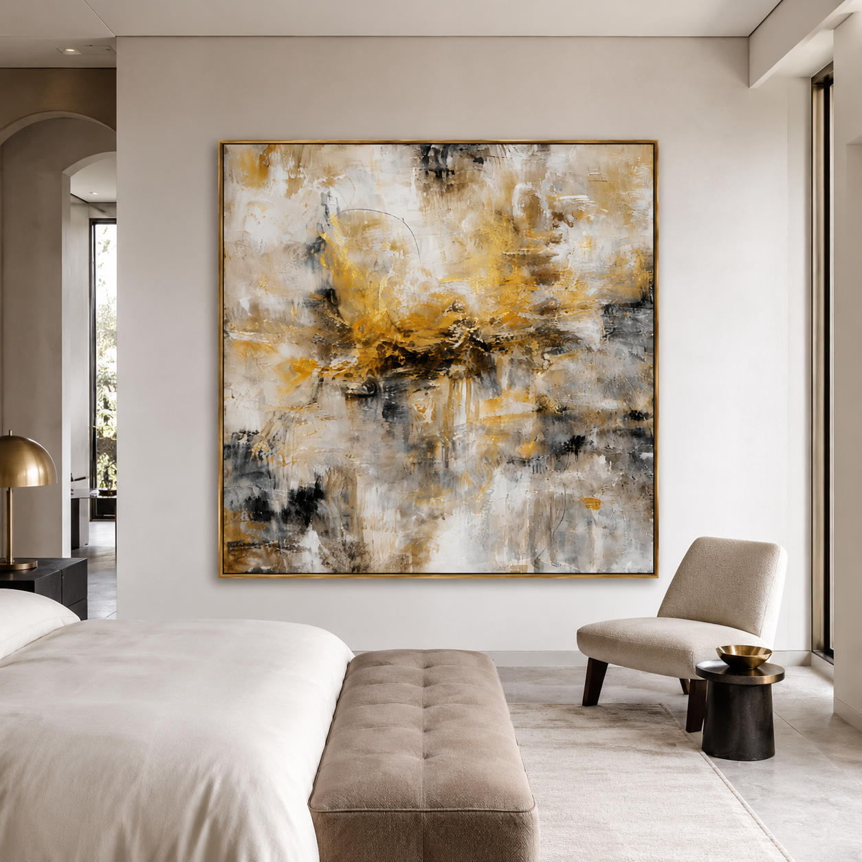Golden Drift-Beige Abstract Impasto Painting