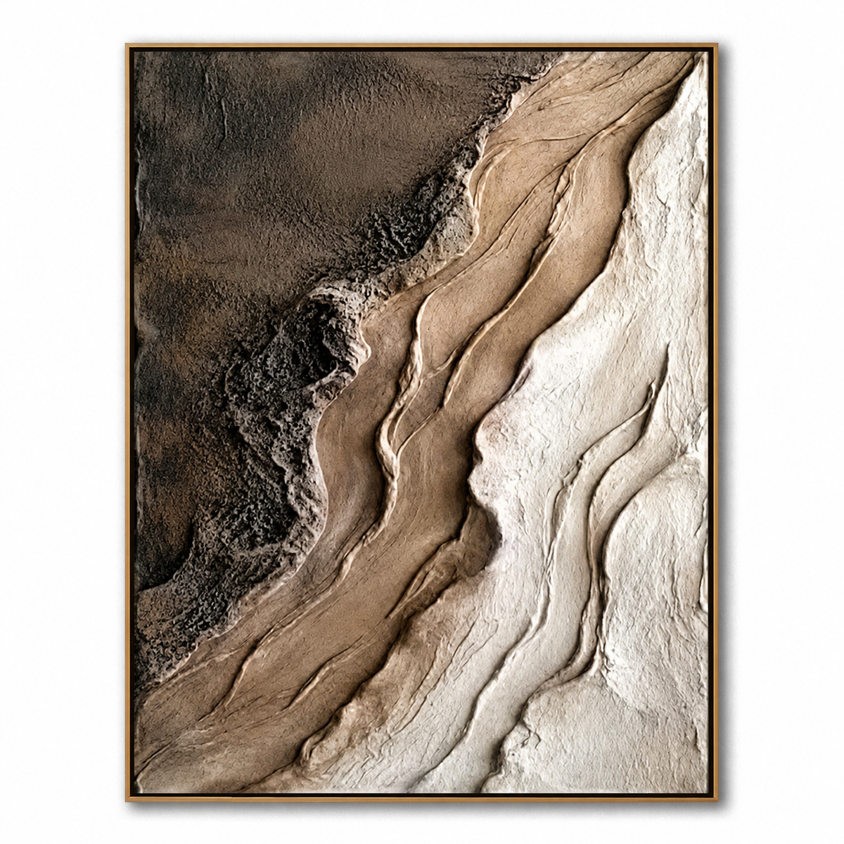 Earthen Flow-Brown White Textured Abstract Painting