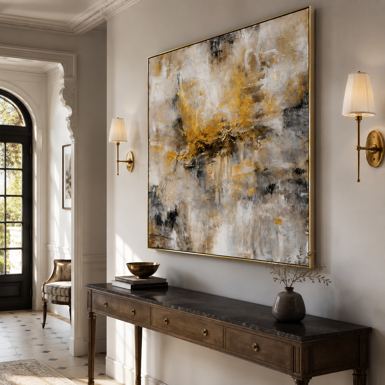 Golden Drift-Beige Abstract Impasto Painting