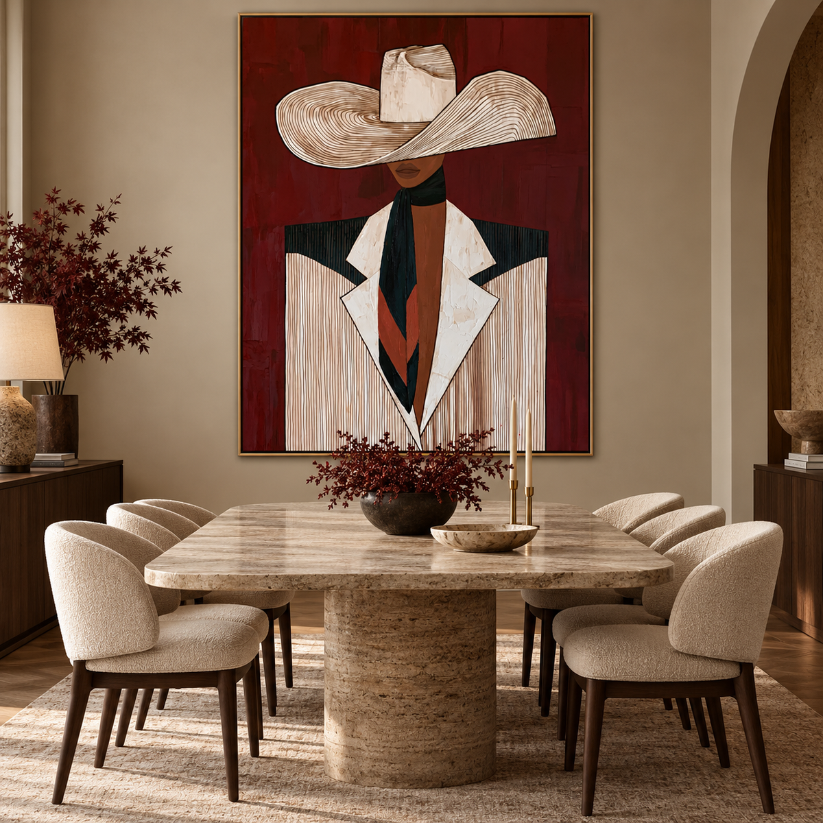 Crimson Brim-Western Portrait Painting