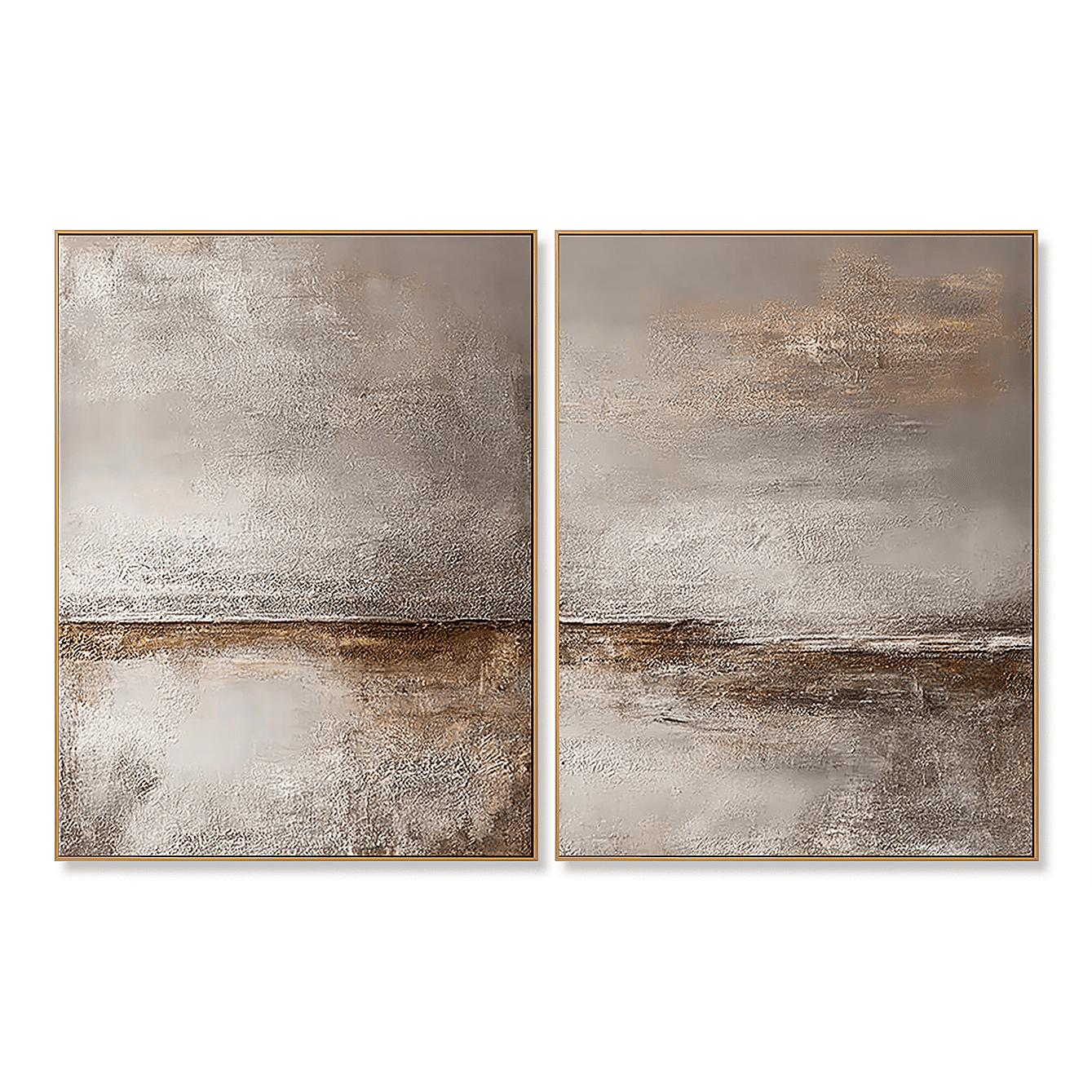 Still Horizon-Taupe Textured Diptych Painting