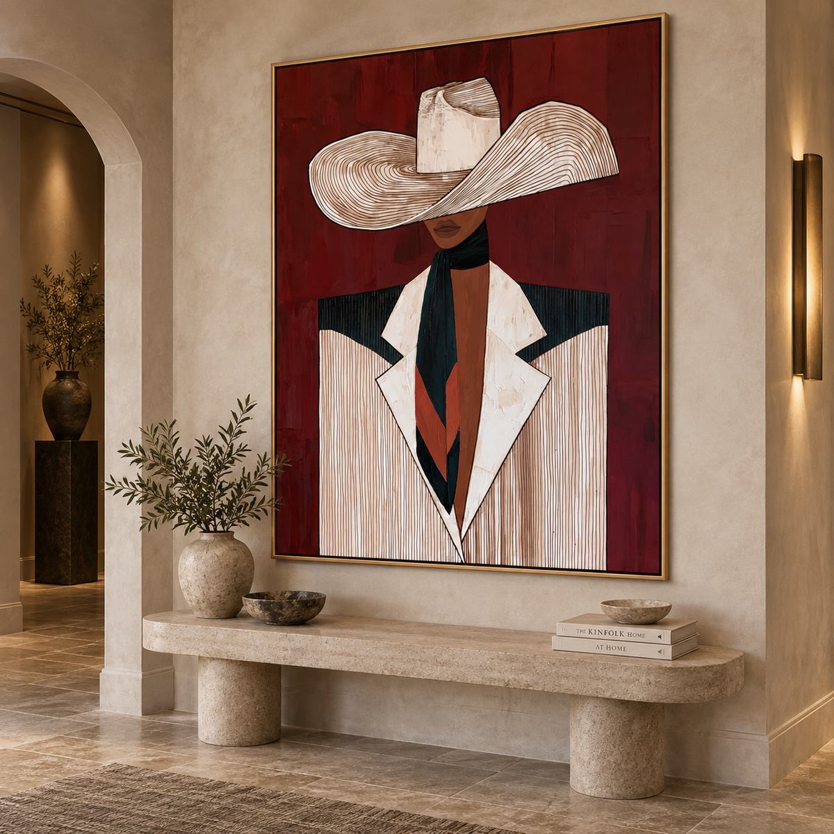 Crimson Brim-Western Portrait Painting