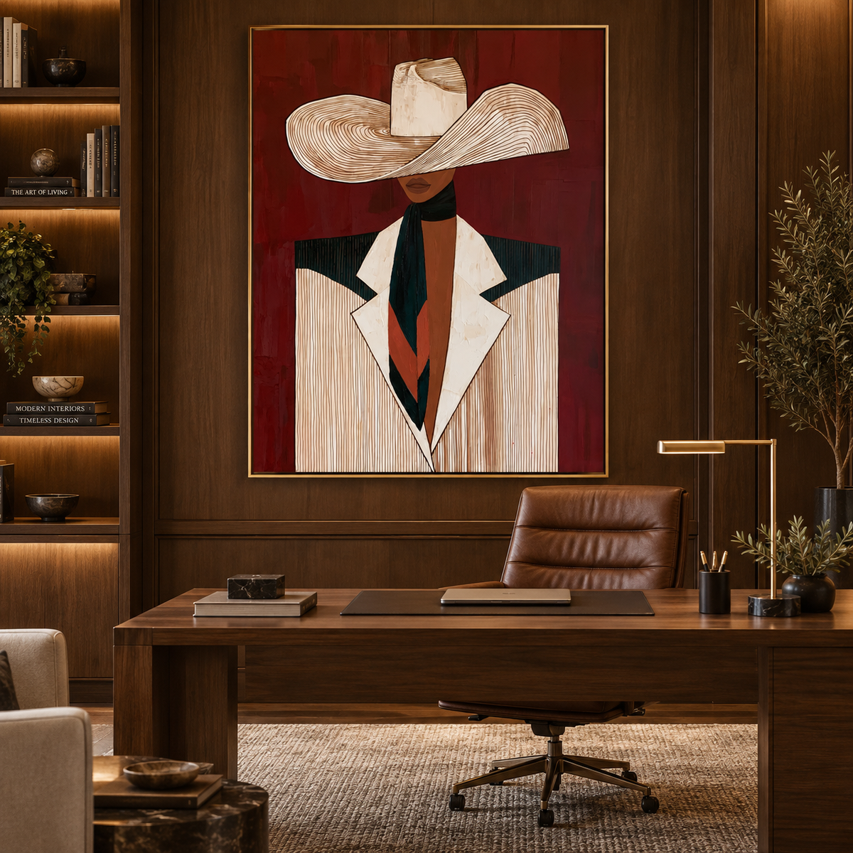 Crimson Brim-Western Portrait Painting