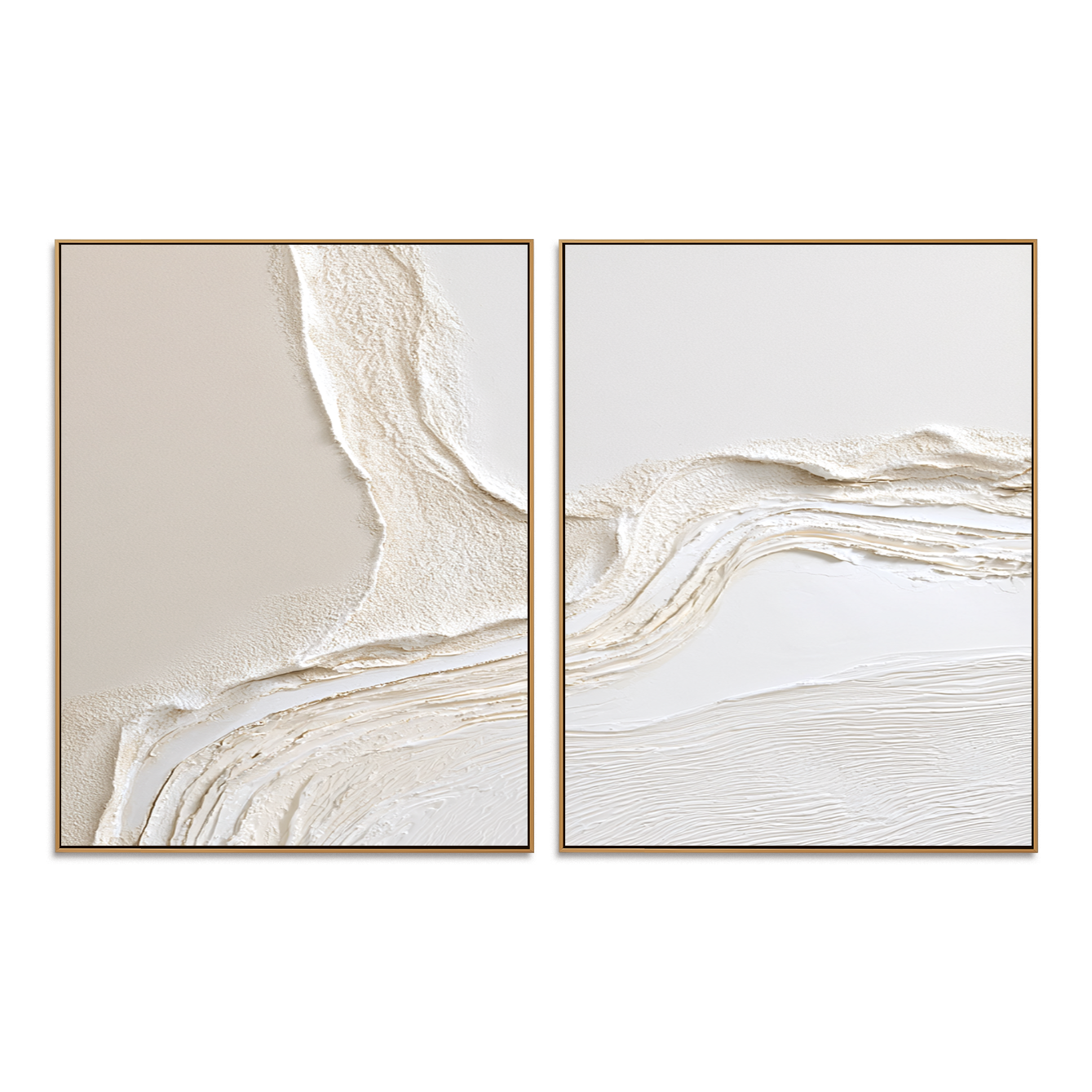 Quiet Tides-Ivory Textured Diptych Painting
