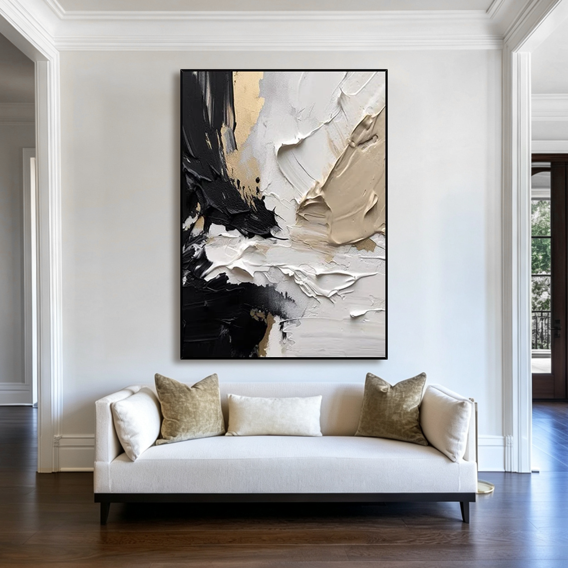 Ivory Rift-Black Beige Abstract Painting