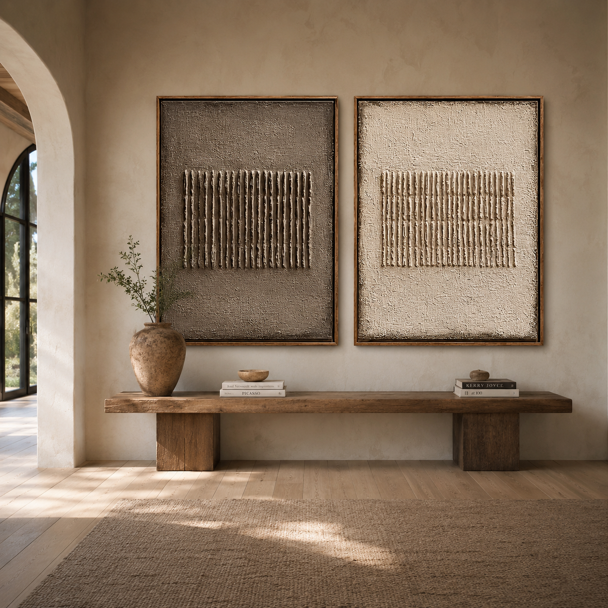 Parallel Grain-Taupe Ivory Textured Diptych