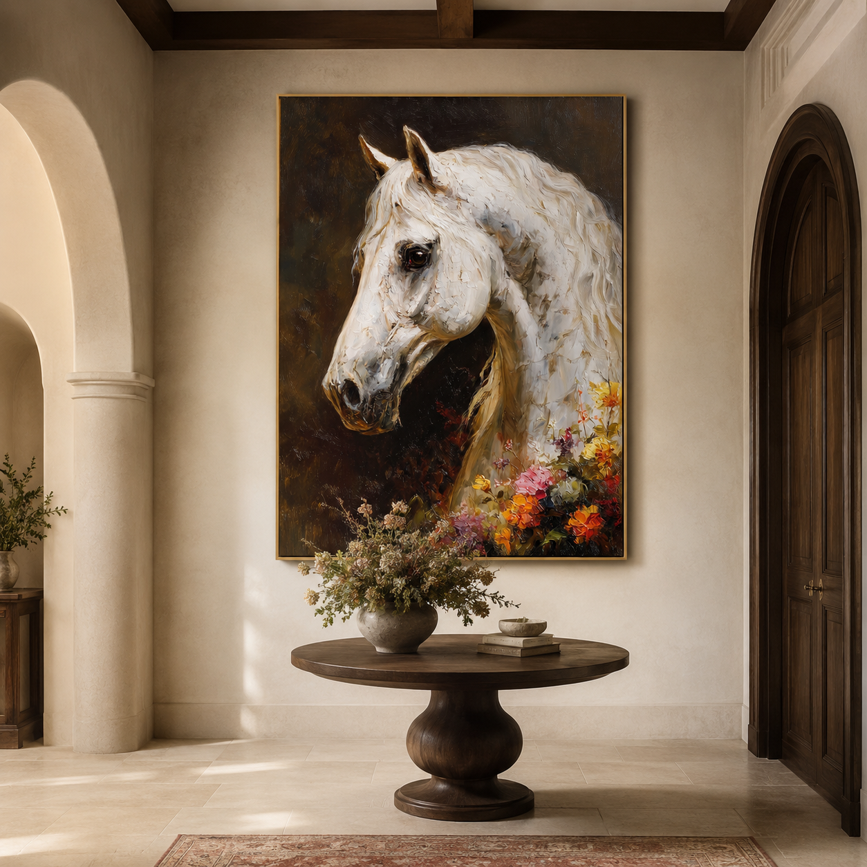 White Stallion-Bloom Horse Oil Painting