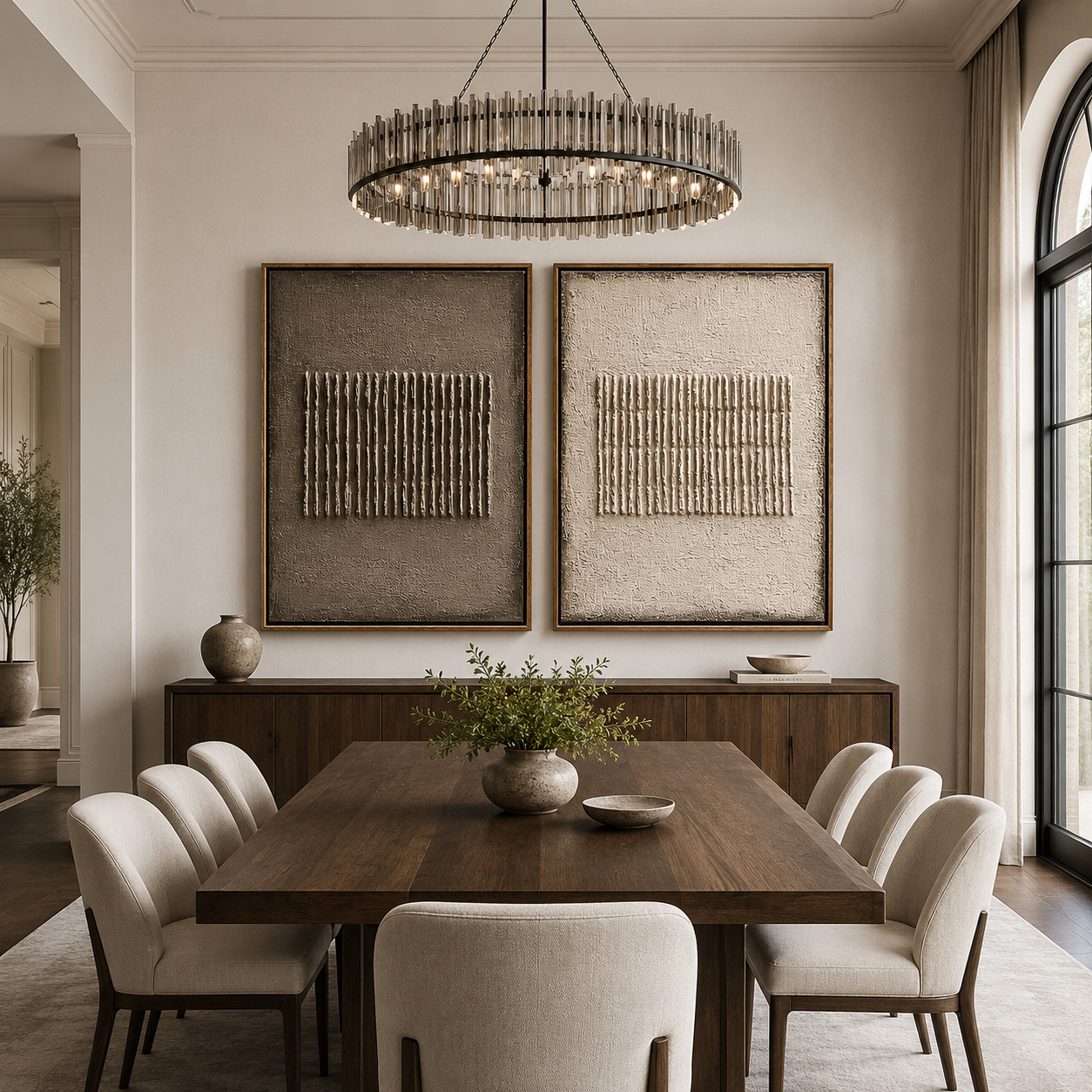 Parallel Grain-Taupe Ivory Textured Diptych