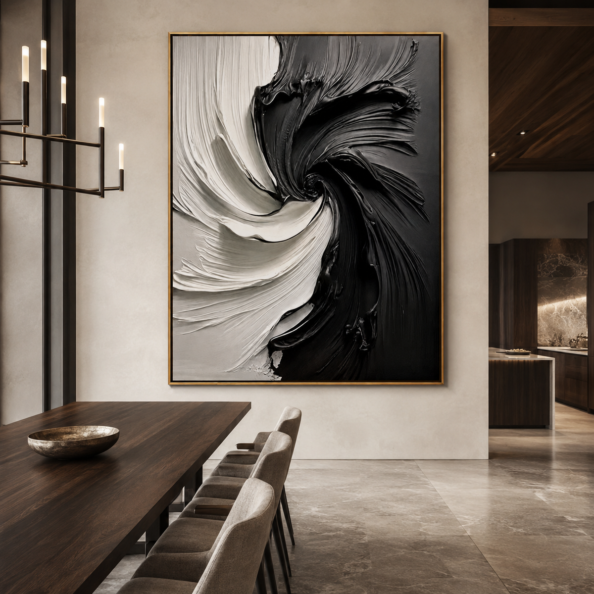 Dual Current-Black White Swirl Abstract Painting