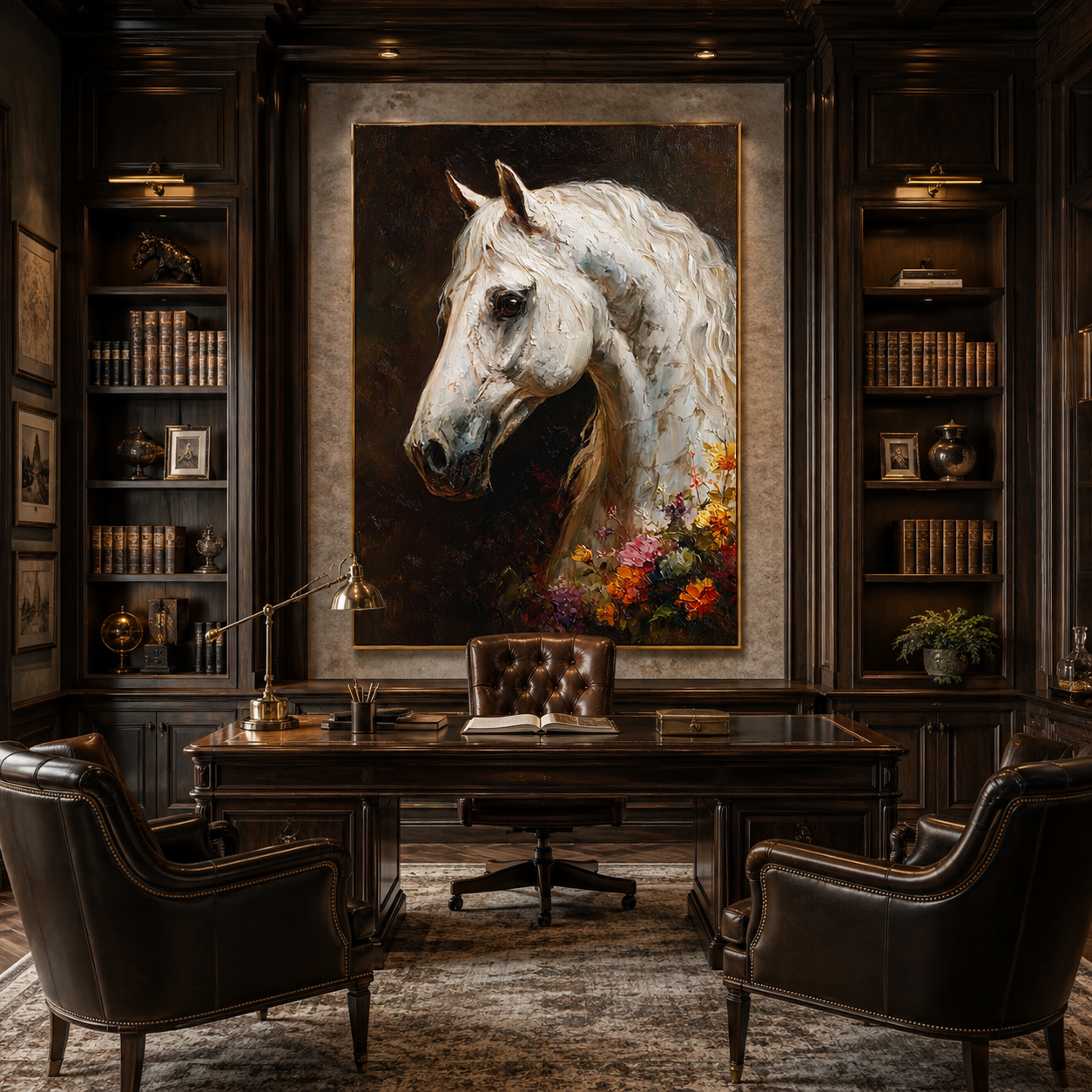 White Stallion-Bloom Horse Oil Painting