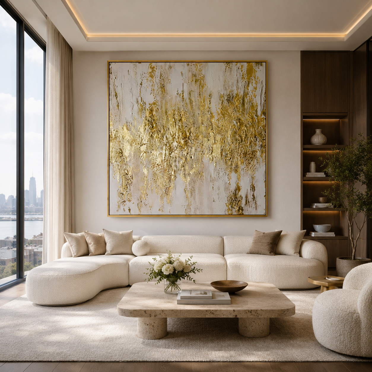 Golden Rainfall-Abstract Textured Gold Painting
