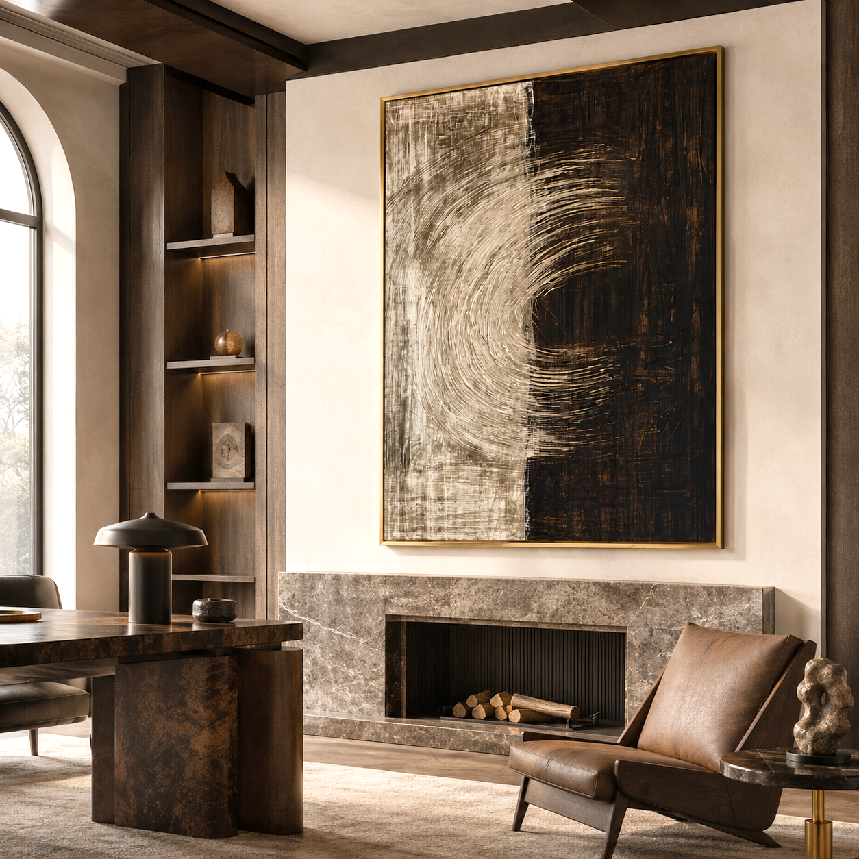 Split Current-Black Beige Abstract Painting