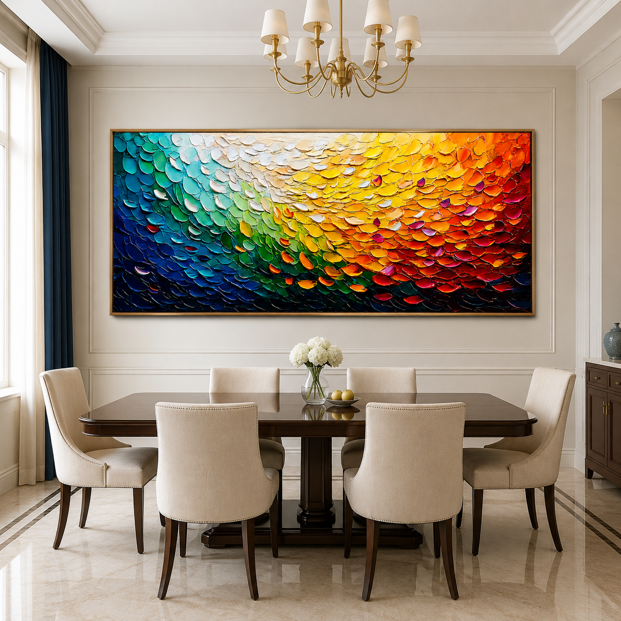 Spectrum Cascade-Rainbow Impasto Abstract Painting