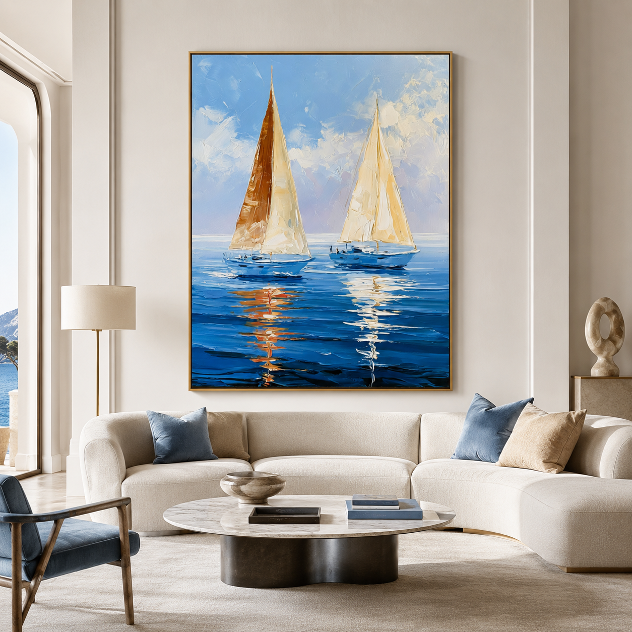 Golden Sails-Blue Ocean Seascape Painting