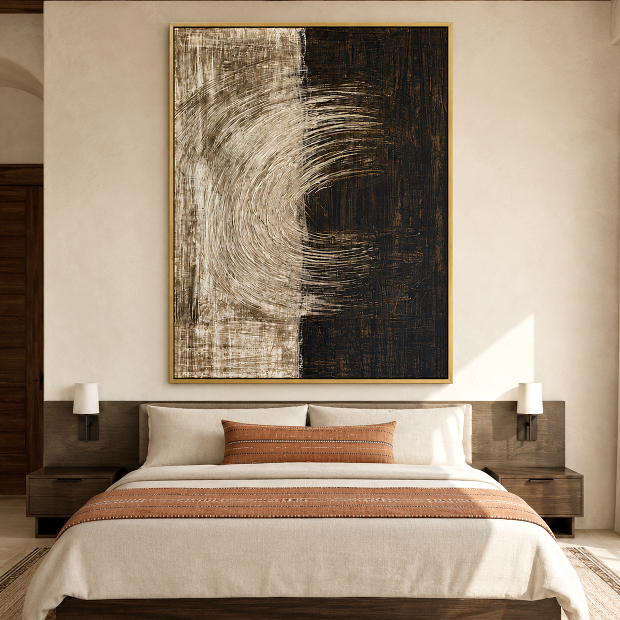 Split Current-Black Beige Abstract Painting