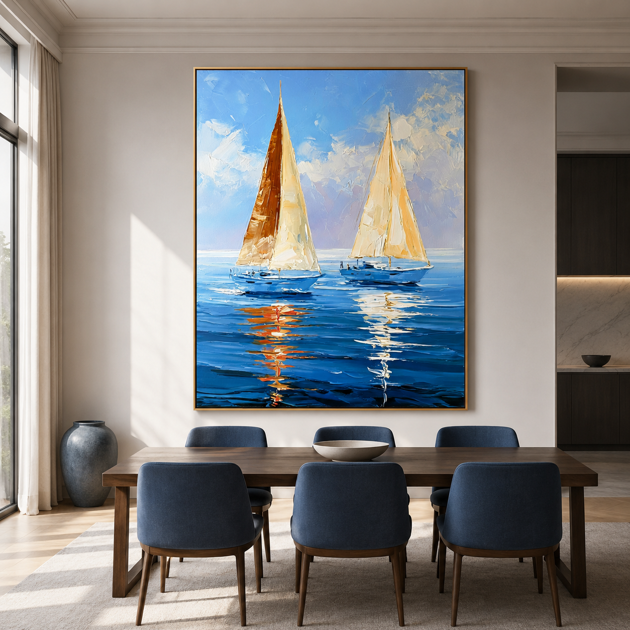 Golden Sails-Blue Ocean Seascape Painting