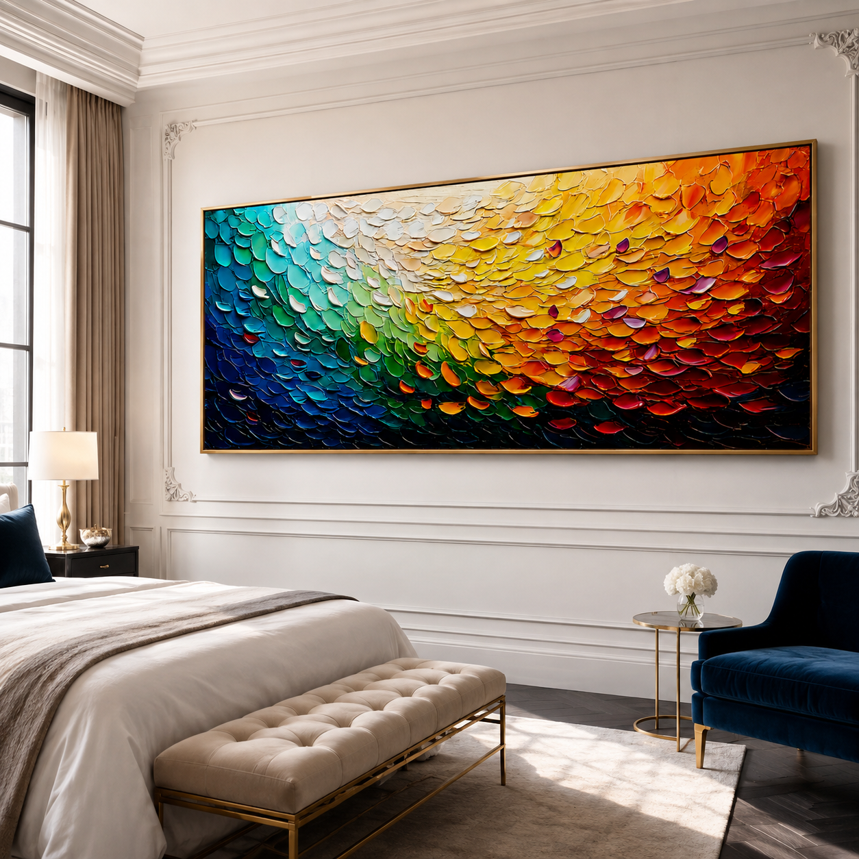Spectrum Cascade-Rainbow Impasto Abstract Painting