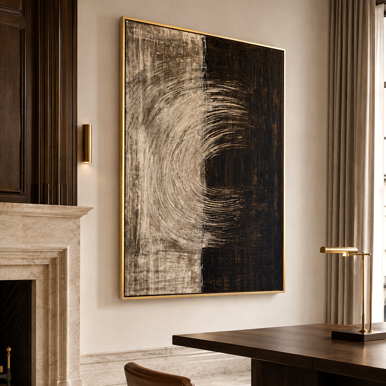 Split Current-Black Beige Abstract Painting