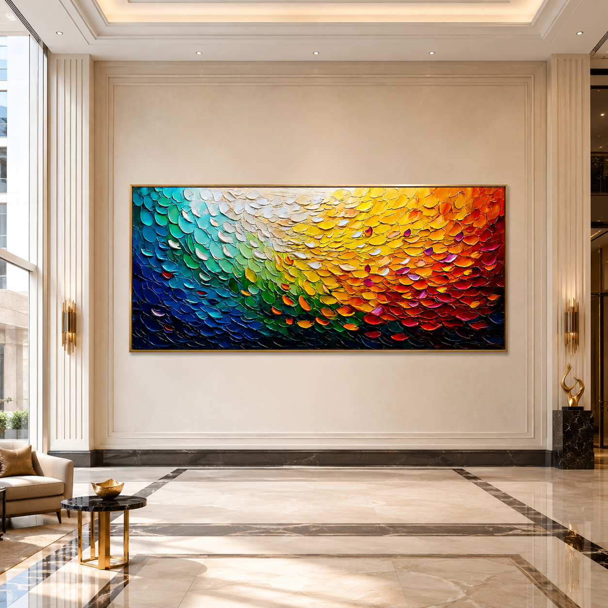 Spectrum Cascade-Rainbow Impasto Abstract Painting