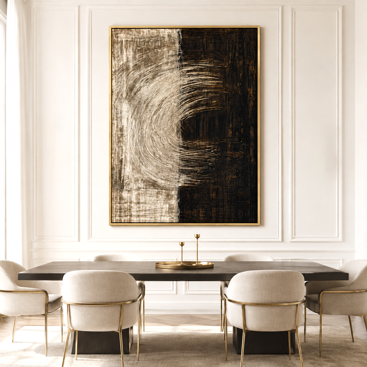 Split Current-Black Beige Abstract Painting