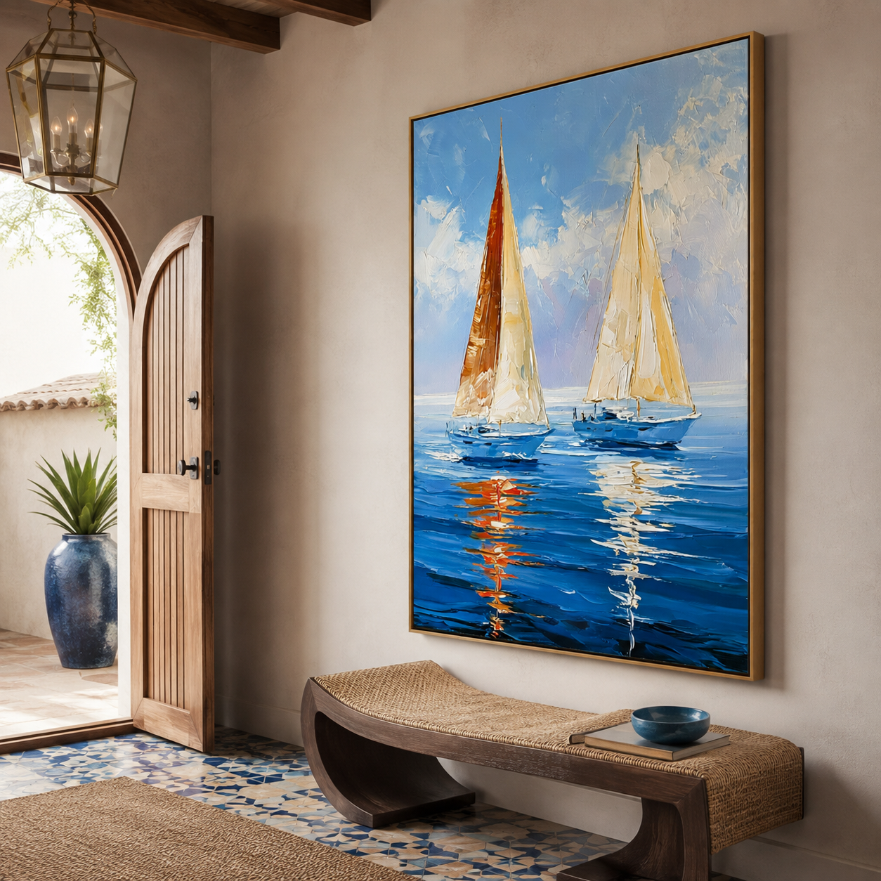 Golden Sails-Blue Ocean Seascape Painting