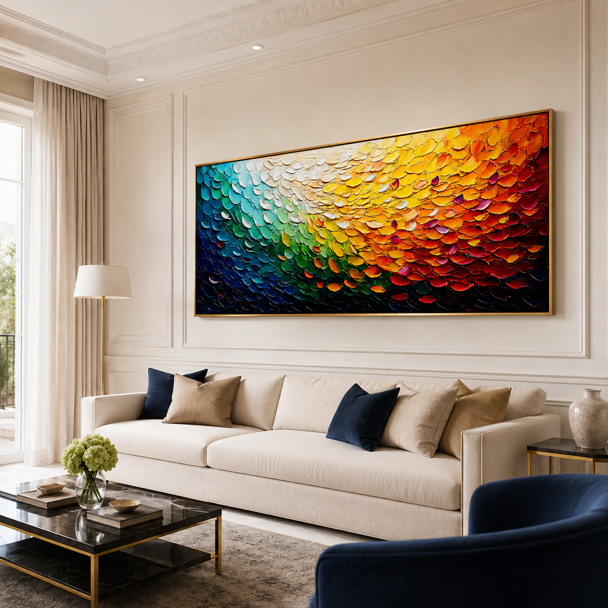 Spectrum Cascade-Rainbow Impasto Abstract Painting