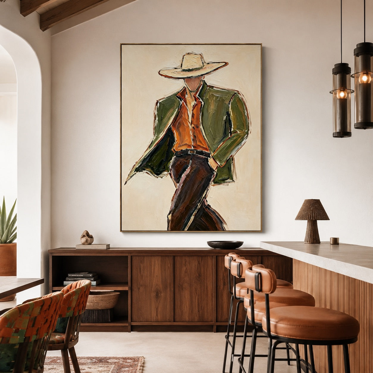 Olive Drifter-Cowboy Portrait Oil Painting
