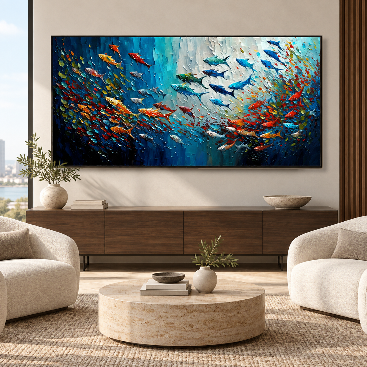 Ocean Current Symphony-Colorful Fish Underwater Textured Painting