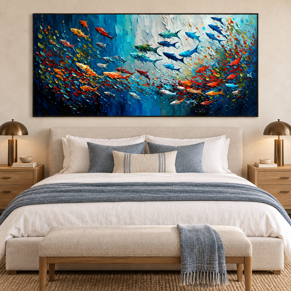 Ocean Current Symphony-Colorful Fish Underwater Textured Painting