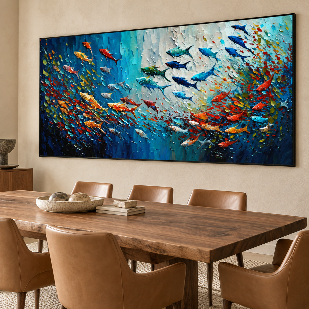 Ocean Current Symphony-Colorful Fish Underwater Textured Painting