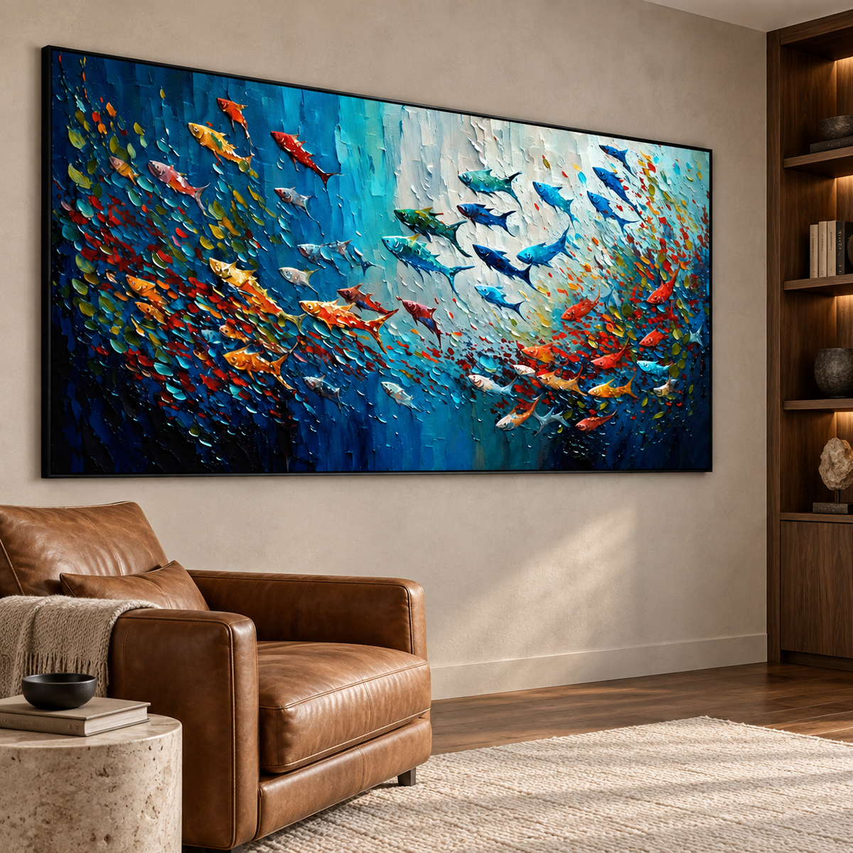 Ocean Current Symphony-Colorful Fish Underwater Textured Painting