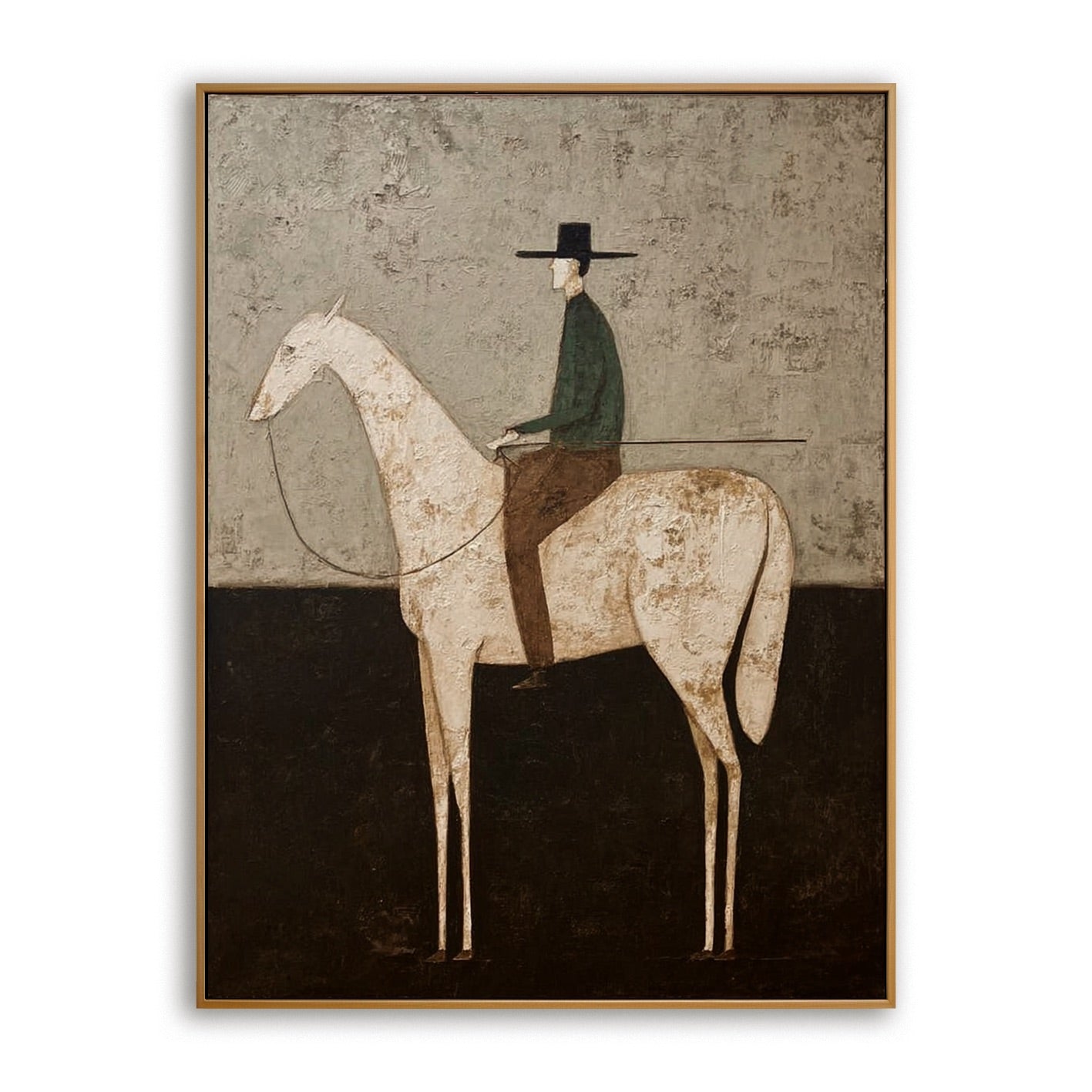 Still Rider-White Horse Oil Painting