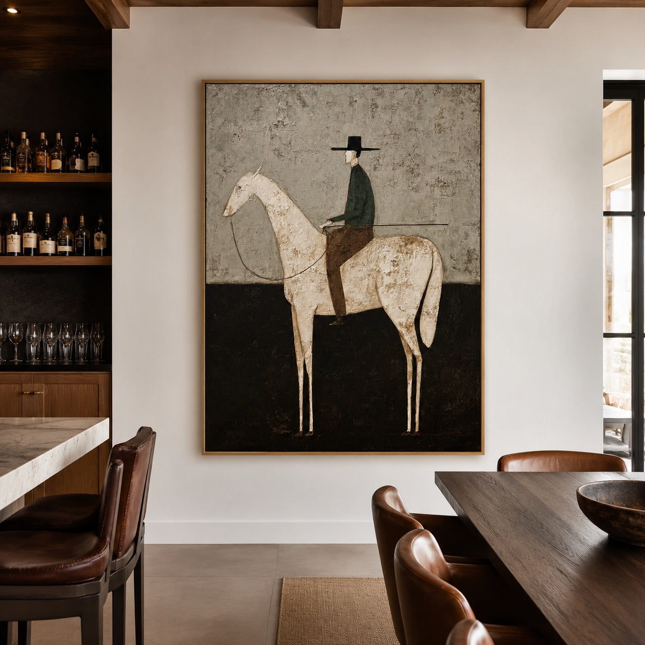 Still Rider-White Horse Oil Painting