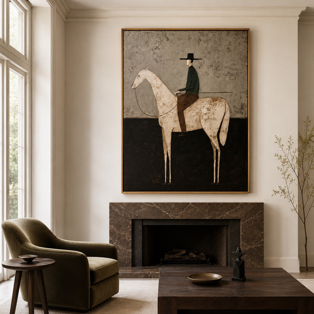 Still Rider-White Horse Oil Painting
