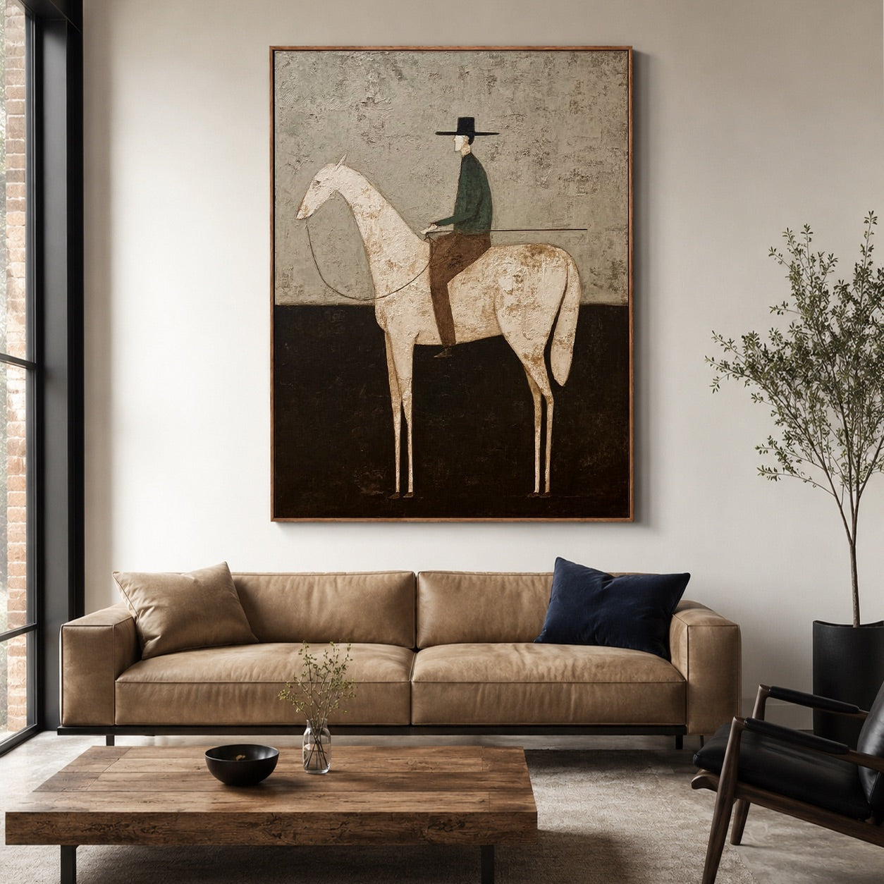 Still Rider-White Horse Oil Painting