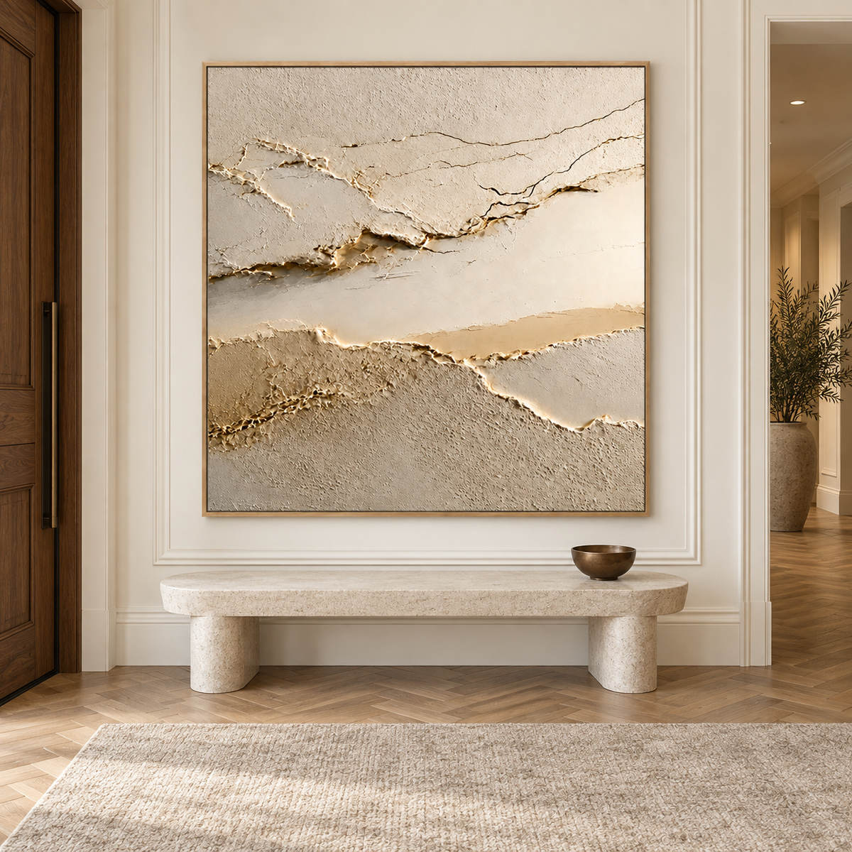 Golden Vein Horizon-Modern Beige Textured Abstract Painting