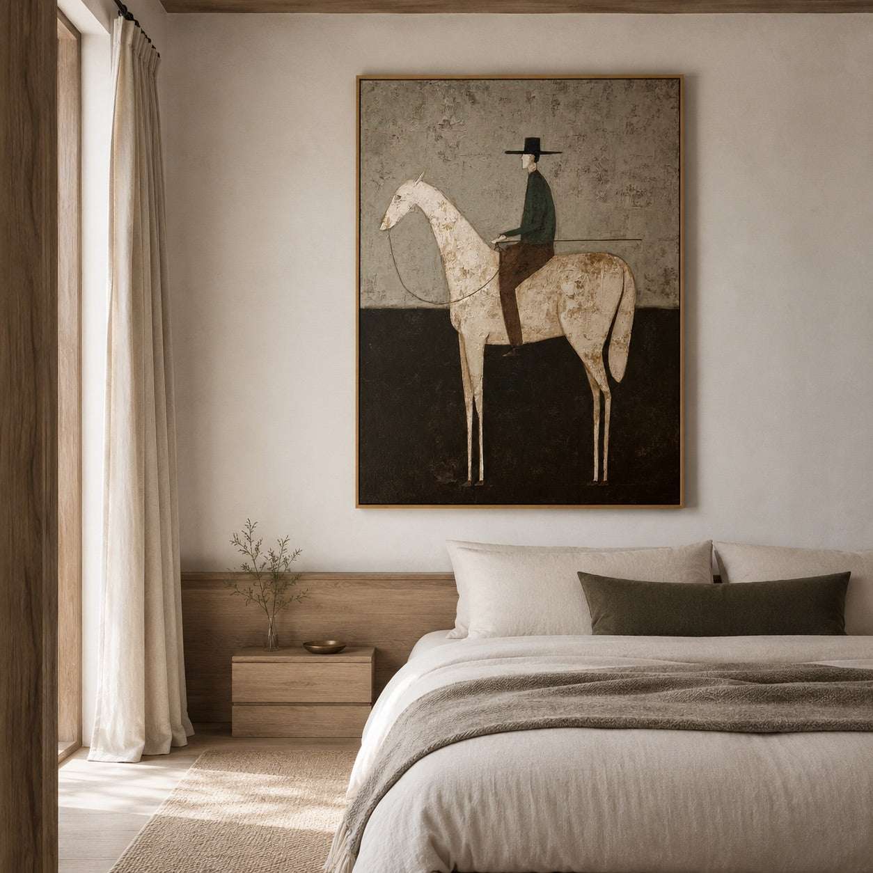 Still Rider-White Horse Oil Painting