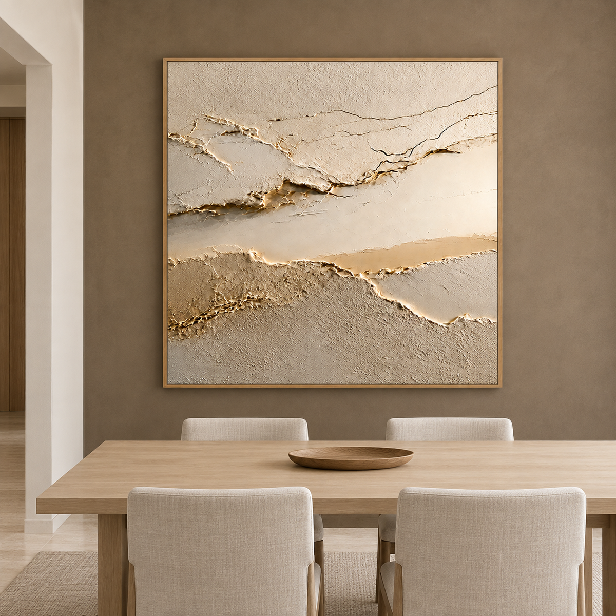 Golden Vein Horizon-Modern Beige Textured Abstract Painting