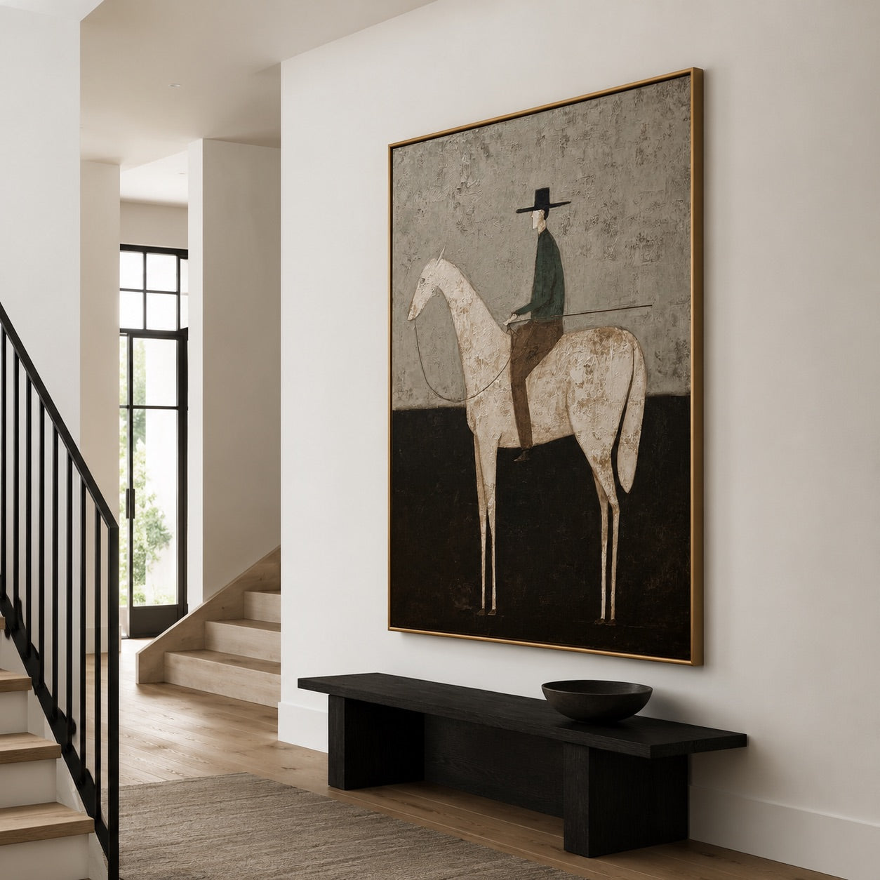 Still Rider-White Horse Oil Painting