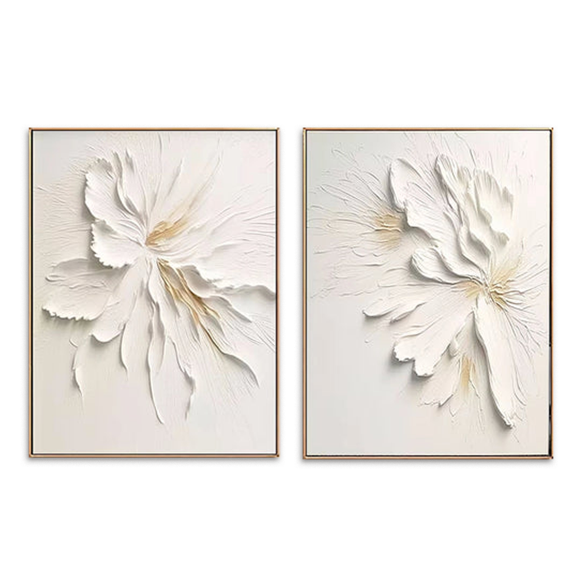 White Bloom Harmony-Diptych Textured Floral Painting