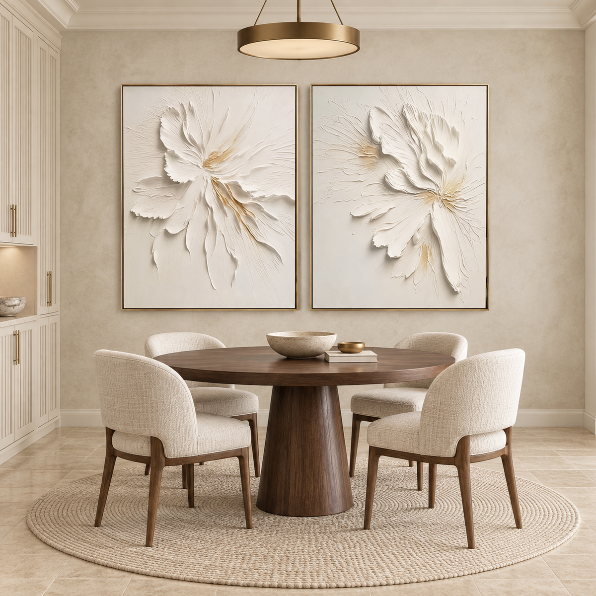 White Bloom Harmony-Diptych Textured Floral Painting