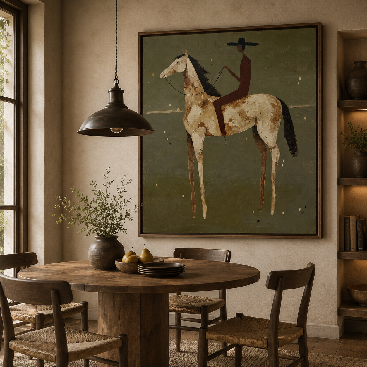 Quiet Rein-Olive Horse Rider Painting