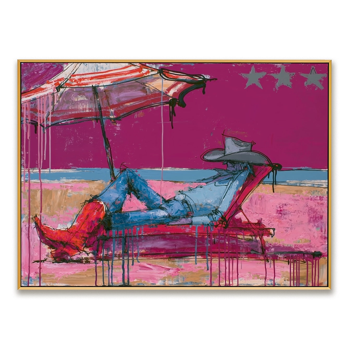 Neon Siesta-Reclining Cowgirl Oil Painting