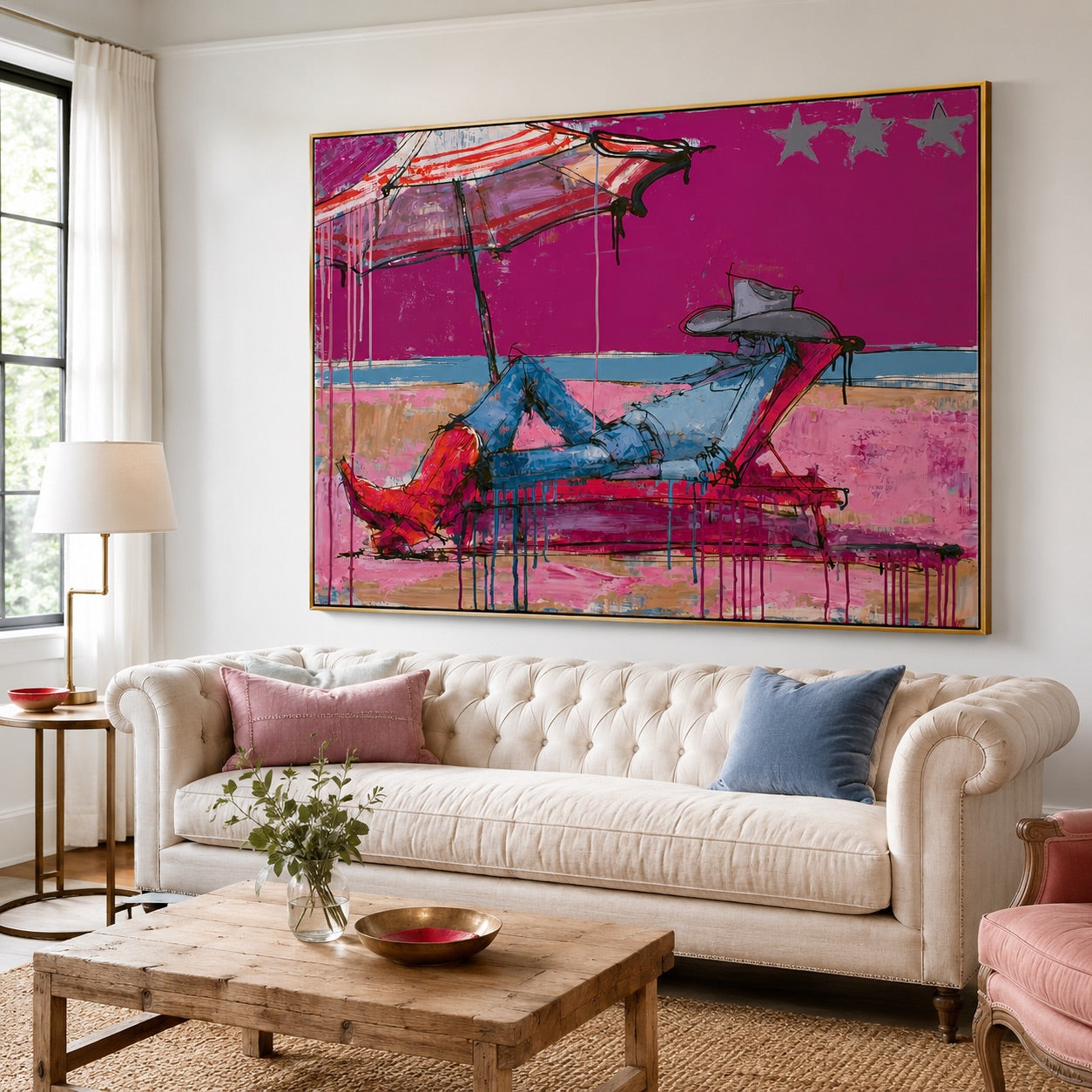 Neon Siesta-Reclining Cowgirl Oil Painting