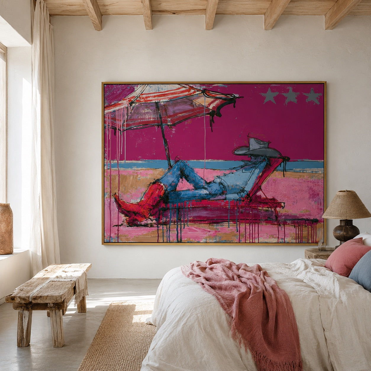 Neon Siesta-Reclining Cowgirl Oil Painting