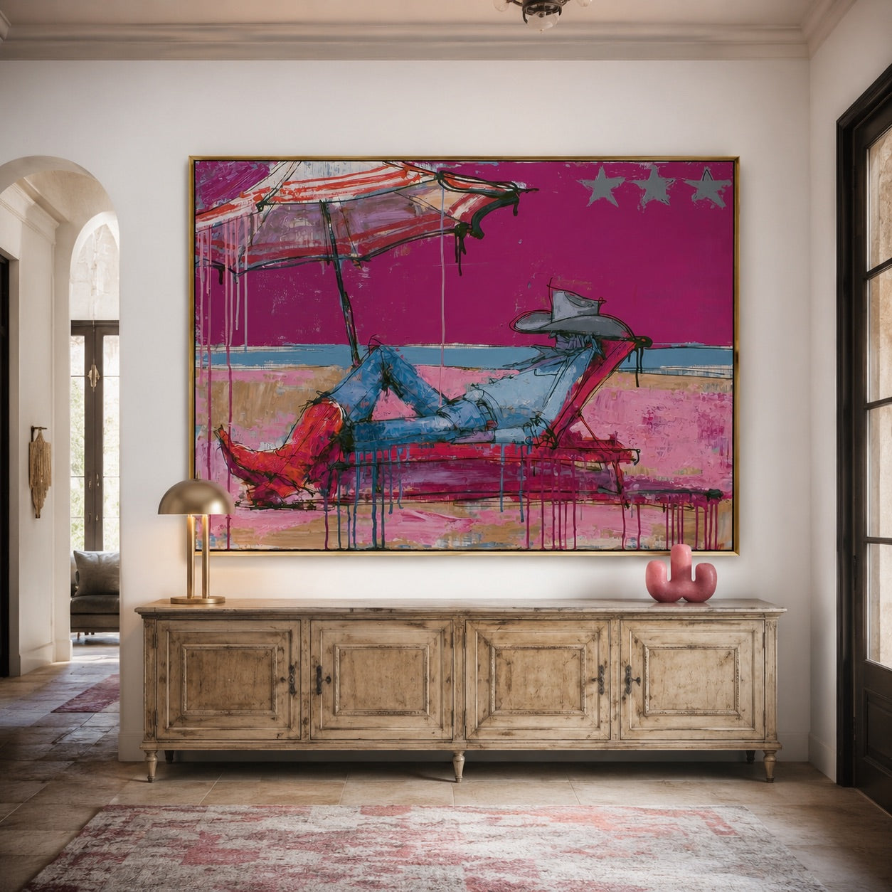 Neon Siesta-Reclining Cowgirl Oil Painting
