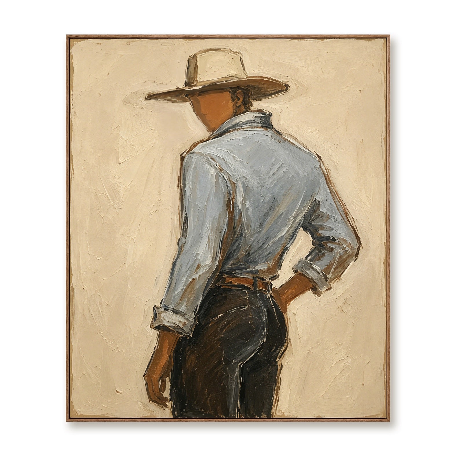 Quiet Turn-Cowboy Back View Oil Painting